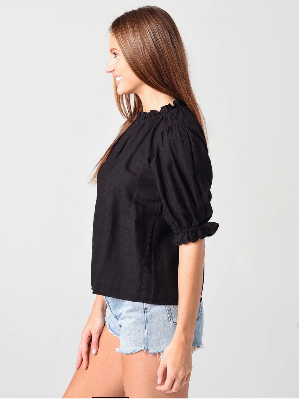 Velvet Rosabel Woven Linen Puff Sleeve Top - Picture 8 of 9